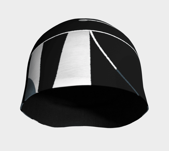 Vue intérieure de la tuque unisexe Géométrique noir et gris, montrant la doublure noire.