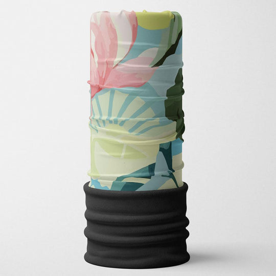 Un tube multifonction aux motifs floraux colorés présenté debout.