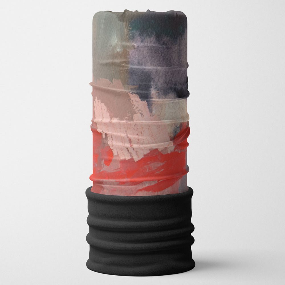 POLAR Pink & Flames Multifunctional Tube standing upright against a white background, showcasing abstract brushstrokes of pink, red, grey, and purple.
