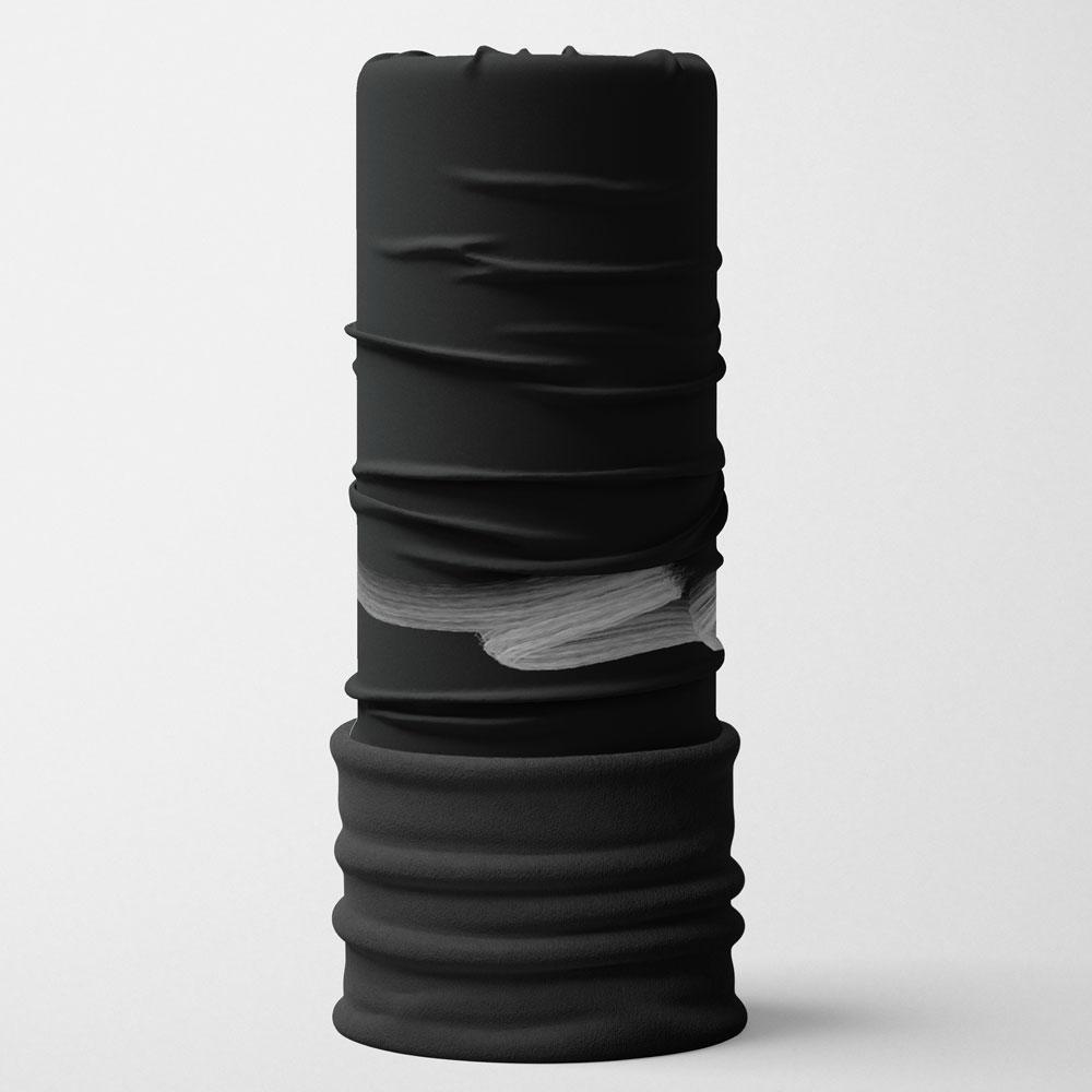 Tube multifonctionnel POLAR noir avec un motif de coup de pinceau blanc et un ourlet côtelé noir.