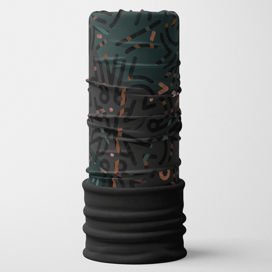 Un grand tube multifonction gris foncé avec une bande noire en bas, orné d&