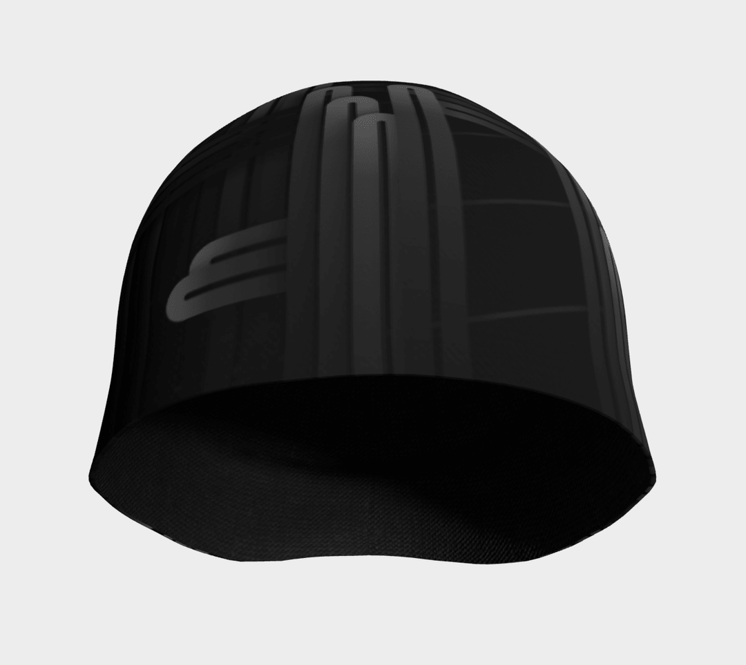 Vue de face de la tuque Radio City, montrant sa forme et sa couleur foncée.