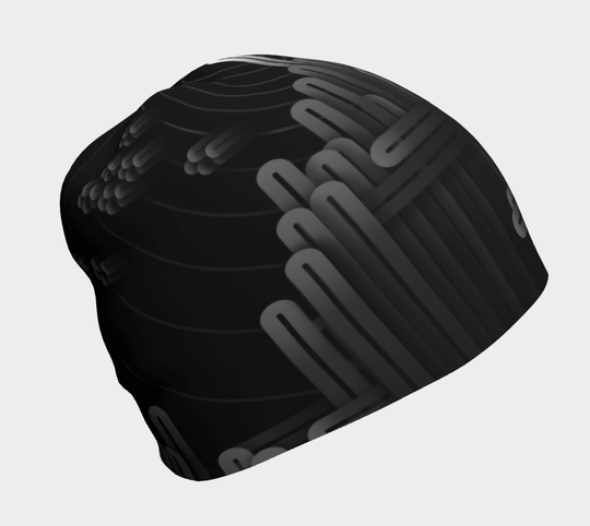 Tuque Radio City noire avec un motif gris futuriste, présentée sur fond blanc.