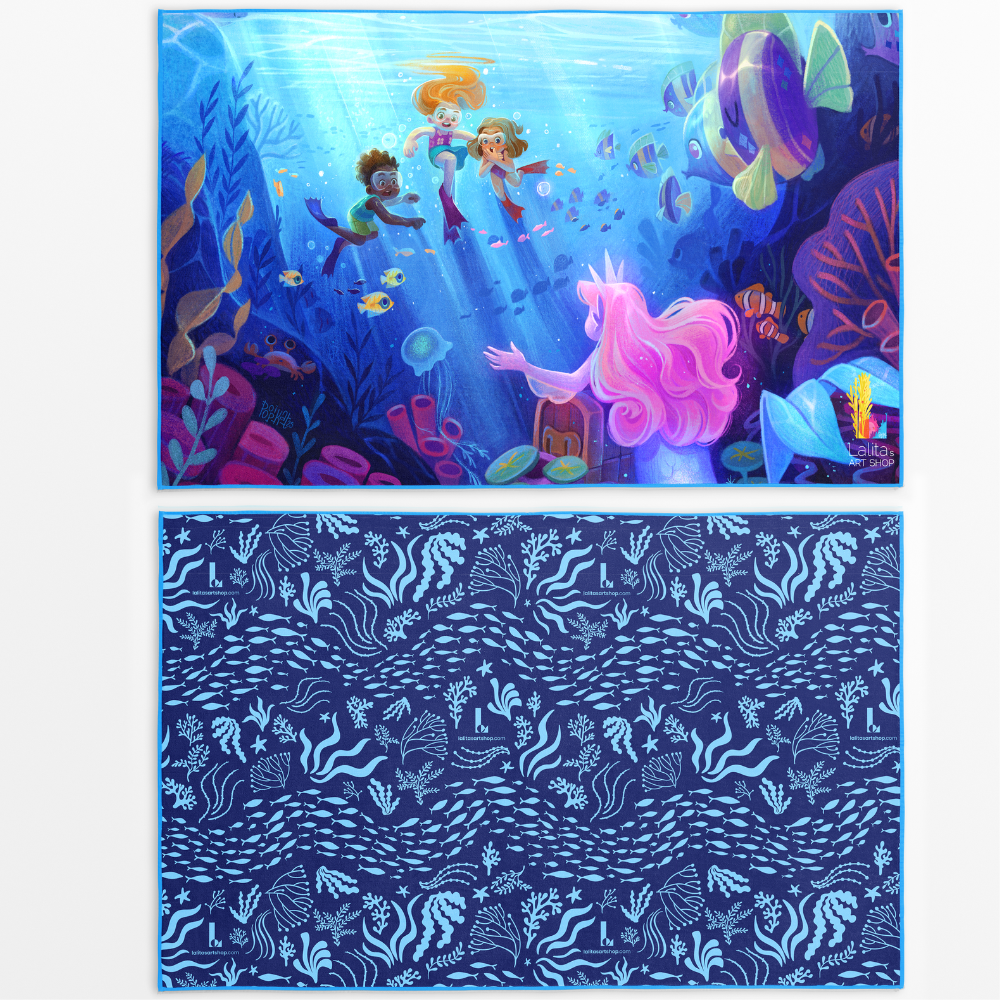 Treasures of the Sea - Reversible Fun Artistic Oversized Pool Towel for Kids