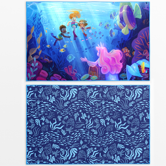 Treasures of the Sea - Reversible Fun Artistic Oversized Pool Towel for Kids