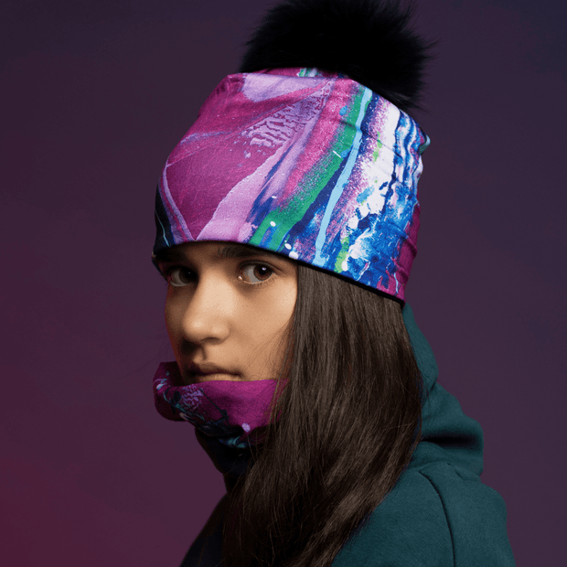 Teenager Girl wearing the new Hope multifunctional tube with assorted beanie by Megane Fortin for Lalita's Art Shop