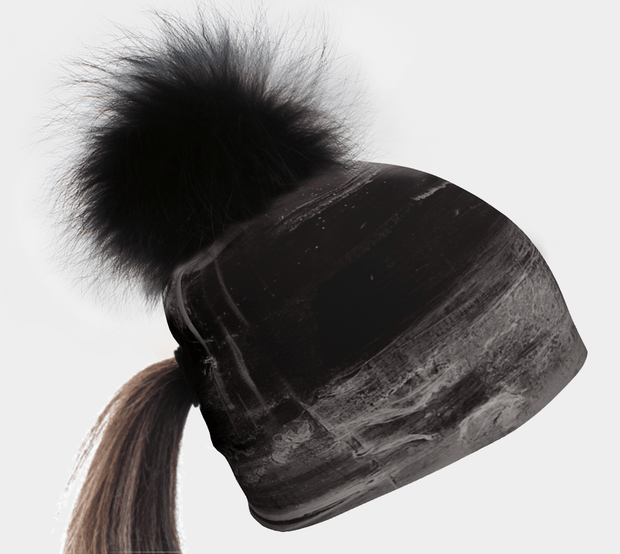 Wall Black Ponytail Beanie With Pompom